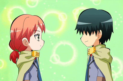 A Boy And A Girl Are Holding Hands And The Girl Has Red Hair GIF
