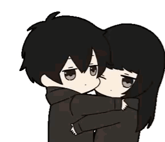 A Boy And A Girl Are Hugging Each Other With Their Arms Around Each Other . GIF