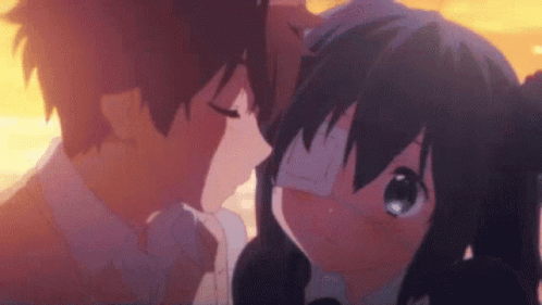 A Boy And A Girl Are Kissing Each Other In A Anime Scene . GIF
