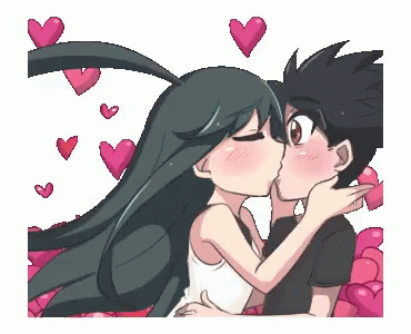 A Boy And A Girl Are Kissing In A Pixel Art . GIF
