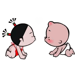 a boy and a girl are kissing in front of a heart .