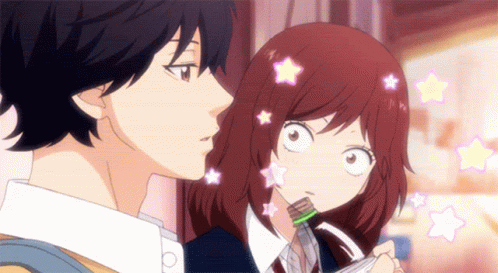 A Boy And A Girl Are Looking At Each Other And The Girl Has Stars On Her Hair GIF