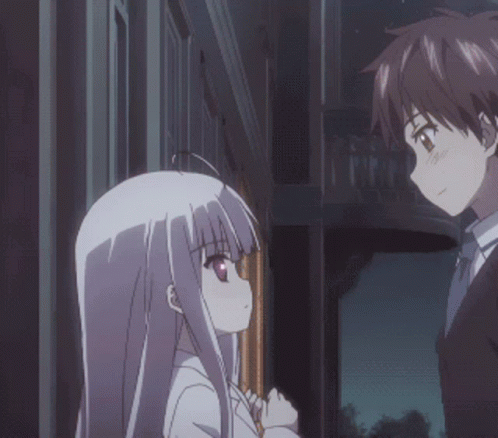 A Boy And A Girl Are Looking At Each Other In An Anime Scene GIF