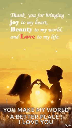 A Boy And A Girl Are Making A Heart Shape With Their Hands In Front Of A Sunset . GIF
