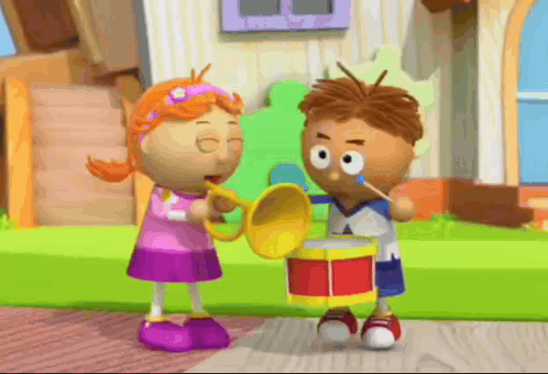 A Boy And A Girl Are Playing A Trumpet And A Drum GIF