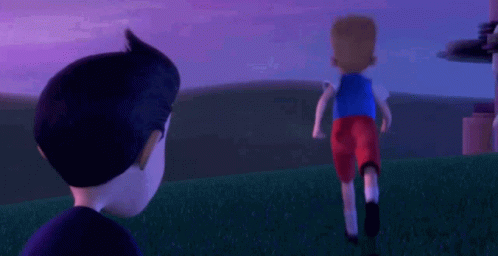 A Boy And A Girl Are Standing In The Grass At Night . GIF