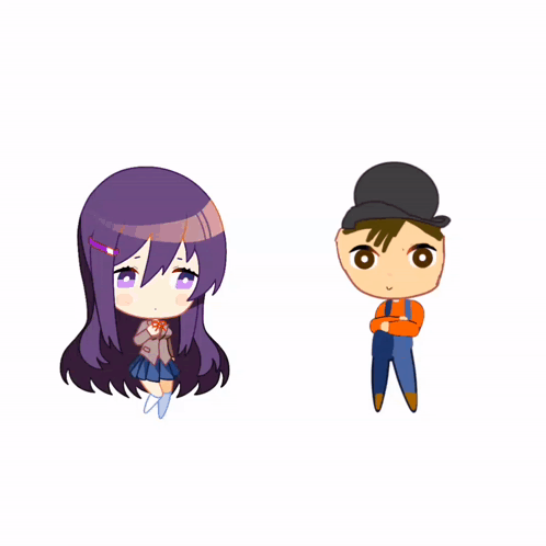 A Boy And A Girl Are Standing Next To Each Other And The Girl Has Purple Hair GIF