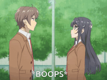 A Boy And A Girl Are Standing Next To Each Other And The Girl Is Saying " Boops " GIF