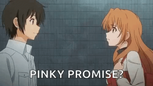 A Boy And A Girl Are Standing Next To Each Other And The Girl Is Saying `` Pinky Promise ? '' GIF