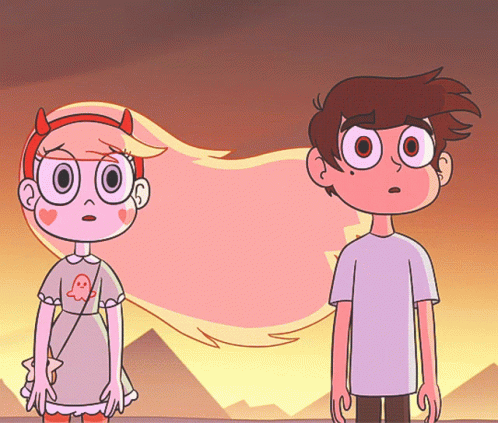 A Boy And A Girl Are Standing Next To Each Other In A Cartoon GIF