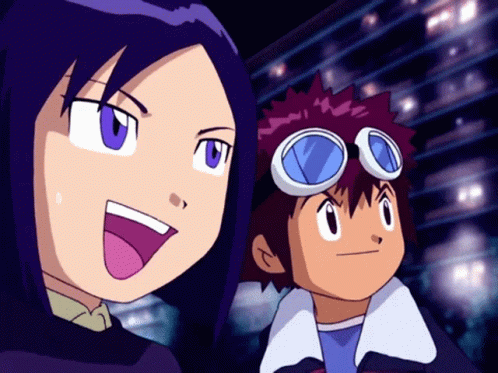 A Boy And A Girl Are Standing Next To Each Other In A Cartoon GIF