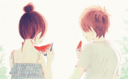 Boy And Girl Standing With Watermelon GIF