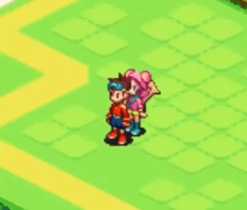 A Boy And A Girl Are Standing On A Green Field In A Video Game . GIF