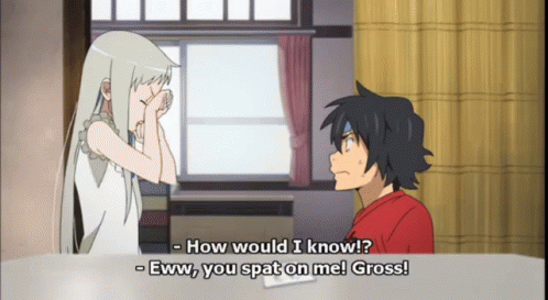 A Boy And A Girl Are Talking And The Girl Is Saying How Would I Know Eww You Spat On Me Gross GIF