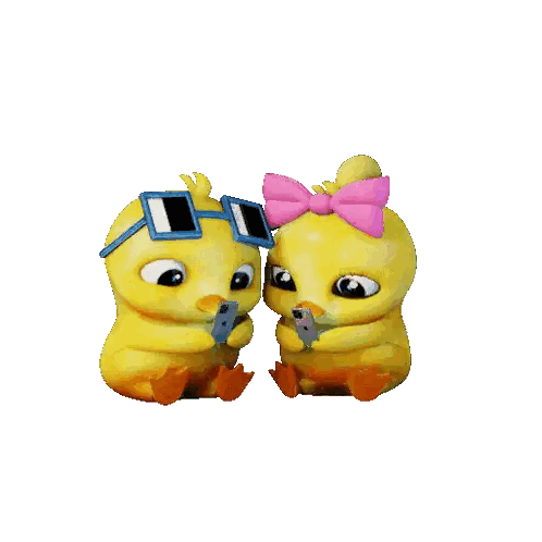a boy and a girl chick are looking at their phones