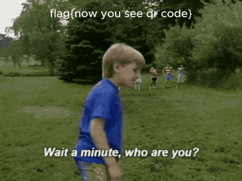 A Boy In A Blue Shirt Is Standing In A Grassy Field And Says " Wait A Minute Who Are You " GIF