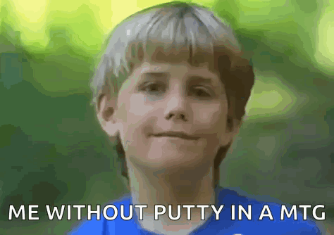 A Boy In A Blue Shirt With The Words Me Without Putty In A Mtg Below Him GIF