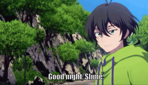 A Boy In A Green Hoodie Is Saying Good Night Slime GIF