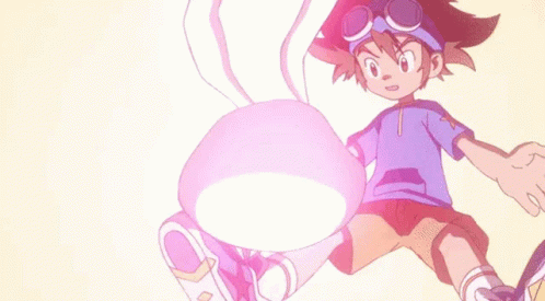 Boy In Purple Shirt And Red Shorts Holding Pink Object GIF