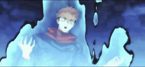 A Boy In A Red Shirt Is Surrounded By A Ghost In A Cartoon . GIF