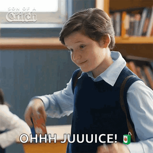A Boy In A School Uniform Says Ohhh Jujuice In A Classroom GIF