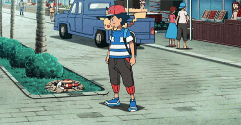 Boy In Striped Shirt Next To Blue Truck GIF