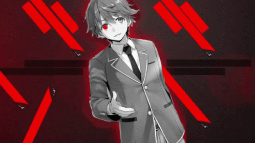 A Boy In A Suit And Tie With Red Eyes GIF