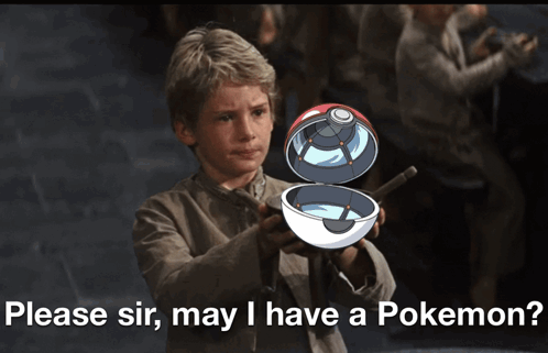 A Boy Is Holding A Pokemon Ball With The Words Please Sir May I Have A Pokemon GIF