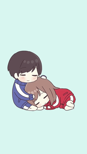 A Boy Is Hugging A Girl Who Is Sleeping GIF