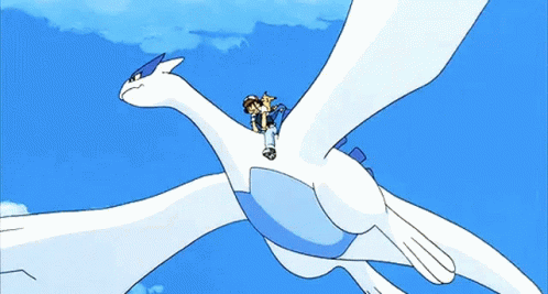 A Boy Is Riding On The Back Of A White Bird GIF