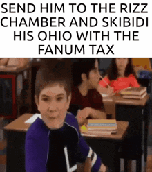 A Boy Is Sitting At A Desk In A Classroom With A Text That Says Send Him GIF