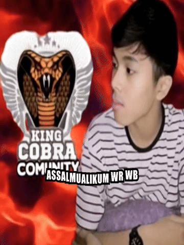 A Boy Is Sitting In Front Of A King Cobra Logo GIF