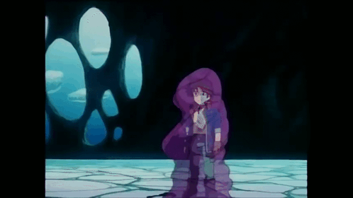 Boy With Sword Standing Before Purple Object GIF