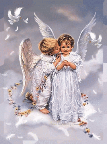A Boy Kisses A Girl On The Forehead In A Painting From Cool-Birthday.com GIF