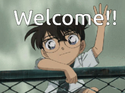 A Boy Leaning Over A Fence With The Words Welcome On The Bottom GIF
