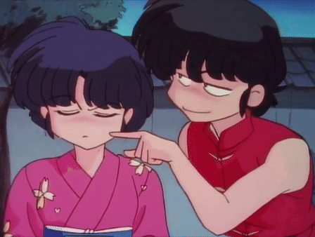 A Boy Pointing At A Girl 'S Face In A Cartoon GIF