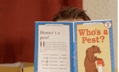 A Boy Reads A Book Called Who 'S A Pest GIF