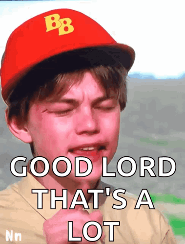 A Boy Wearing A Red Hat With The Letter B On It GIF