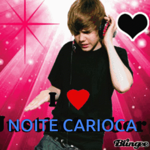 A Boy Wearing Headphones With The Words I Love Noite Carioca On The Bottom GIF
