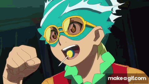 A Boy Wearing Sunglasses And A Mask Is Eating A Lollipop .. GIF