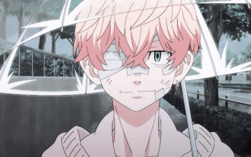 A Boy With A Bandage On His Face Holds An Umbrella GIF