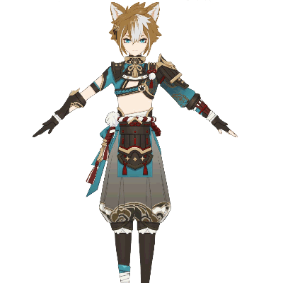 A Boy With A Cat Ear Is Wearing A Crop Top And A Gray Skirt GIF