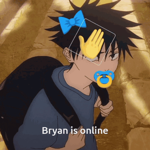 Boy With Pacifier And Bryan Is Online Text GIF