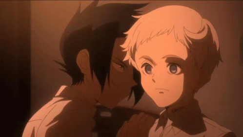 A Boy With A Tattoo On His Neck Looks At Another Boy In A Cartoon GIF