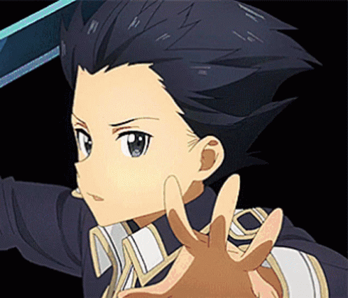 A Boy With Black Hair Is Holding A Sword In His Hand GIF