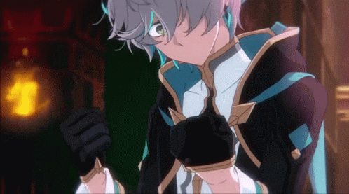 A Boy With Gray Hair And Blue Eyes Is Wearing A Black And Blue Suit GIF