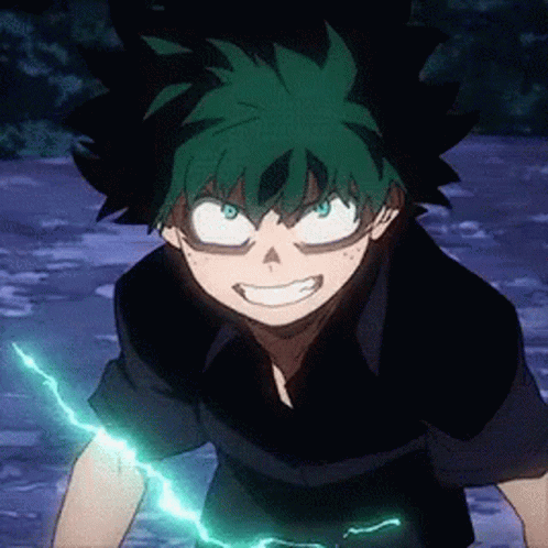 A Boy With Green Hair Is Holding A Lightning Bolt In His Hand And Smiling . GIF