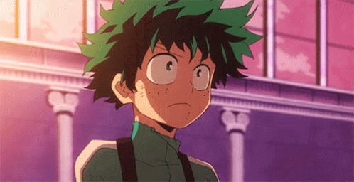 A Boy With Green Hair Is Standing In Front Of A Building With Columns . GIF