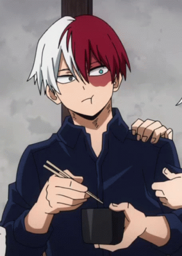 A Boy With Red And White Hair Is Holding Chopsticks And A Bowl Of Food GIF