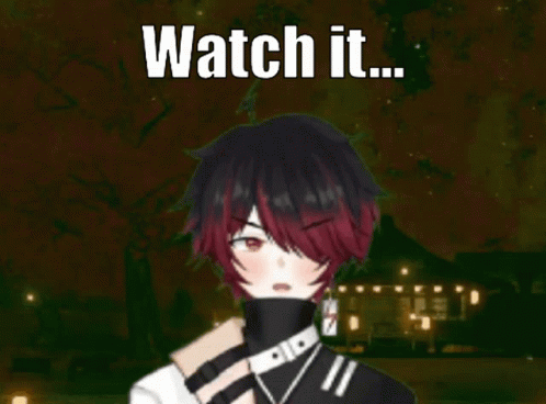 A Boy With Red Hair And Black Hair Is Standing In Front Of A House With The Words `` Watch It ... '' Written On The Bott GIF